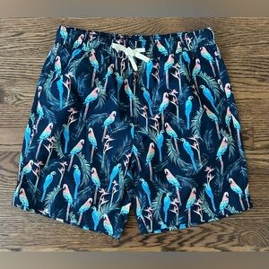 Nordstrom Rack Swim Trunks Blue Parrot Pattern Size Small NWOT